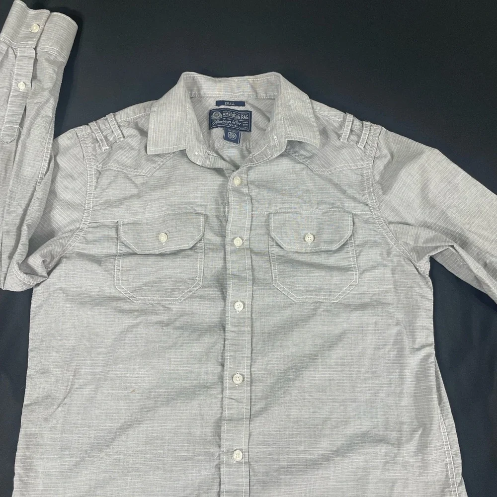 Américan Rag Cie Women Gray Striped Long Sleeve Button Up Shirt Size S - Picture 4 of 11